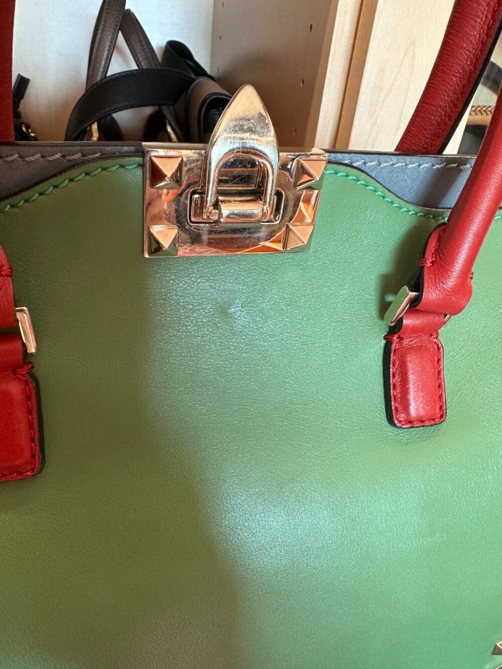 Valentino Color blocked Leather Rockstud Tote - Picture 8 of 8